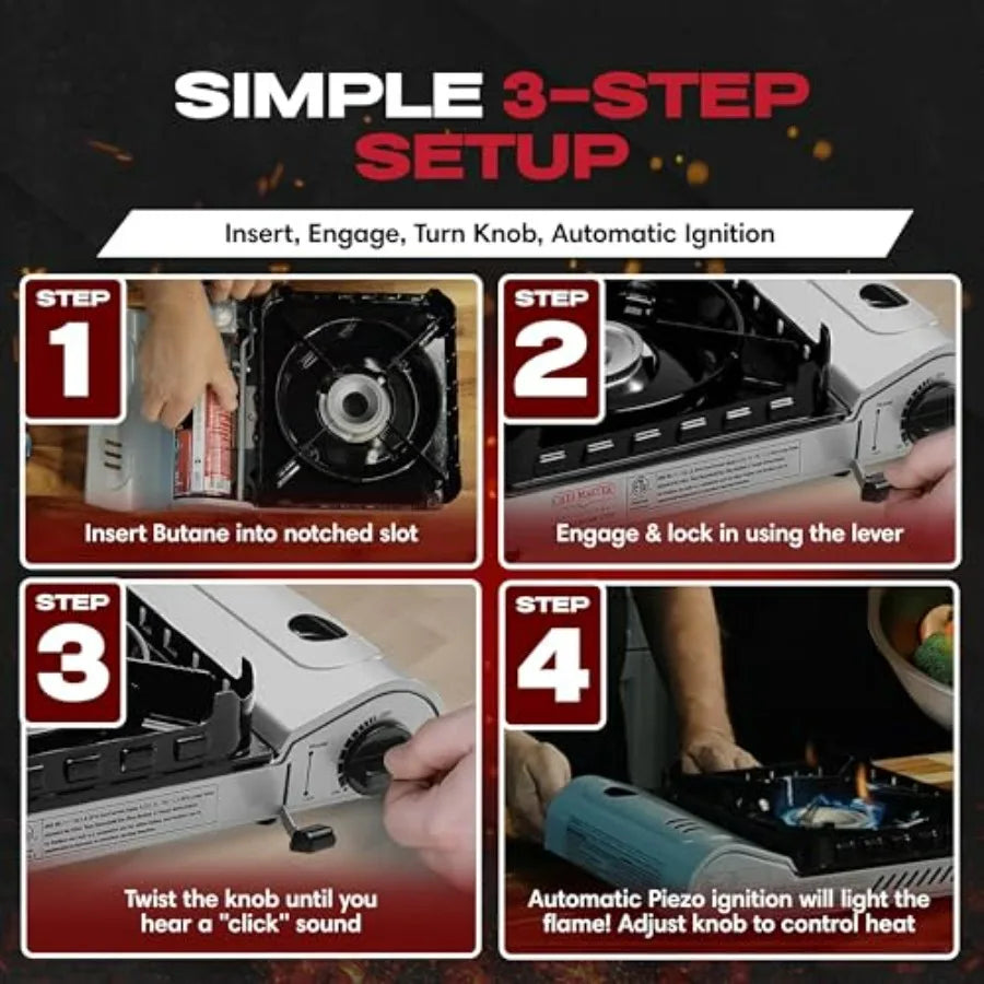 Portable Camp Stove 15000 BTU Butane Burner with Wind Guard