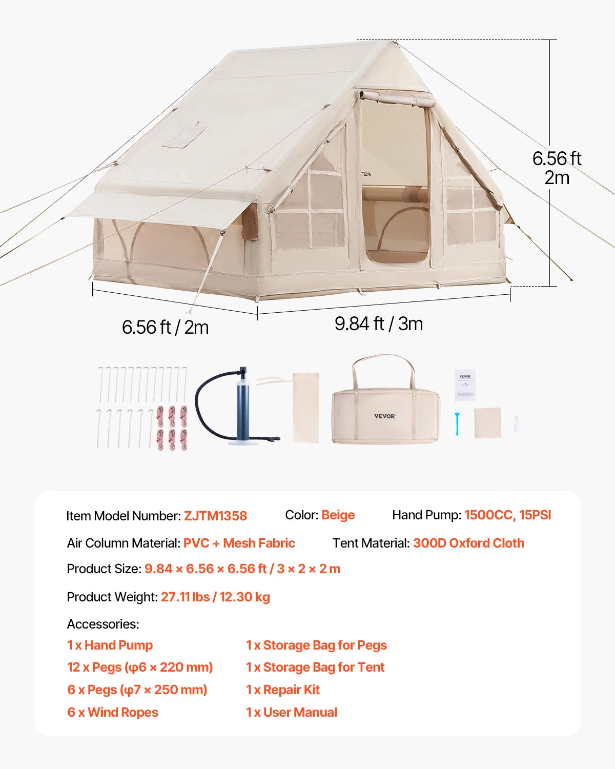 SucceBuy Inflatable Camping Tent With Hand Pump And Stove Jack