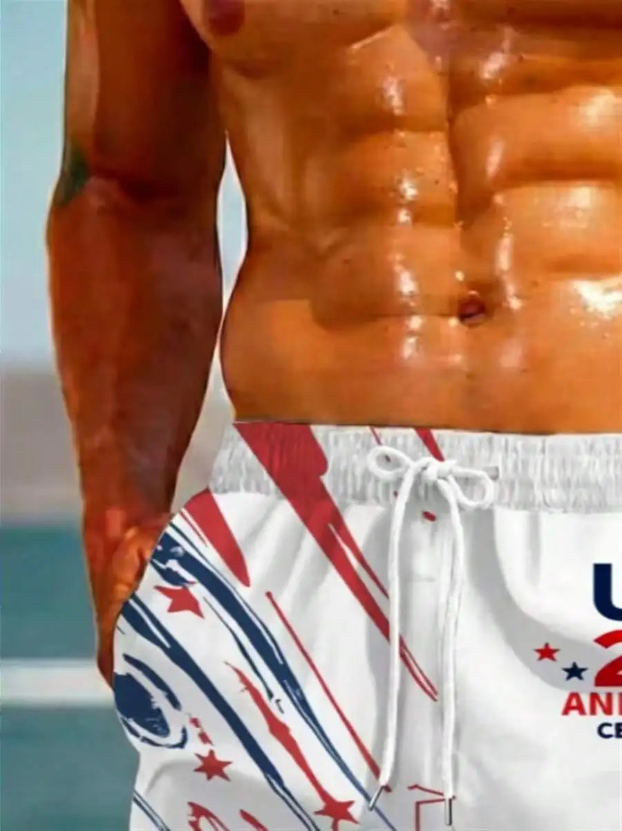 Mens 3D Printed Swim Trunks 250th Anniversary USA Flag Design Breathable Mesh Lining For Men Swimwear Performance