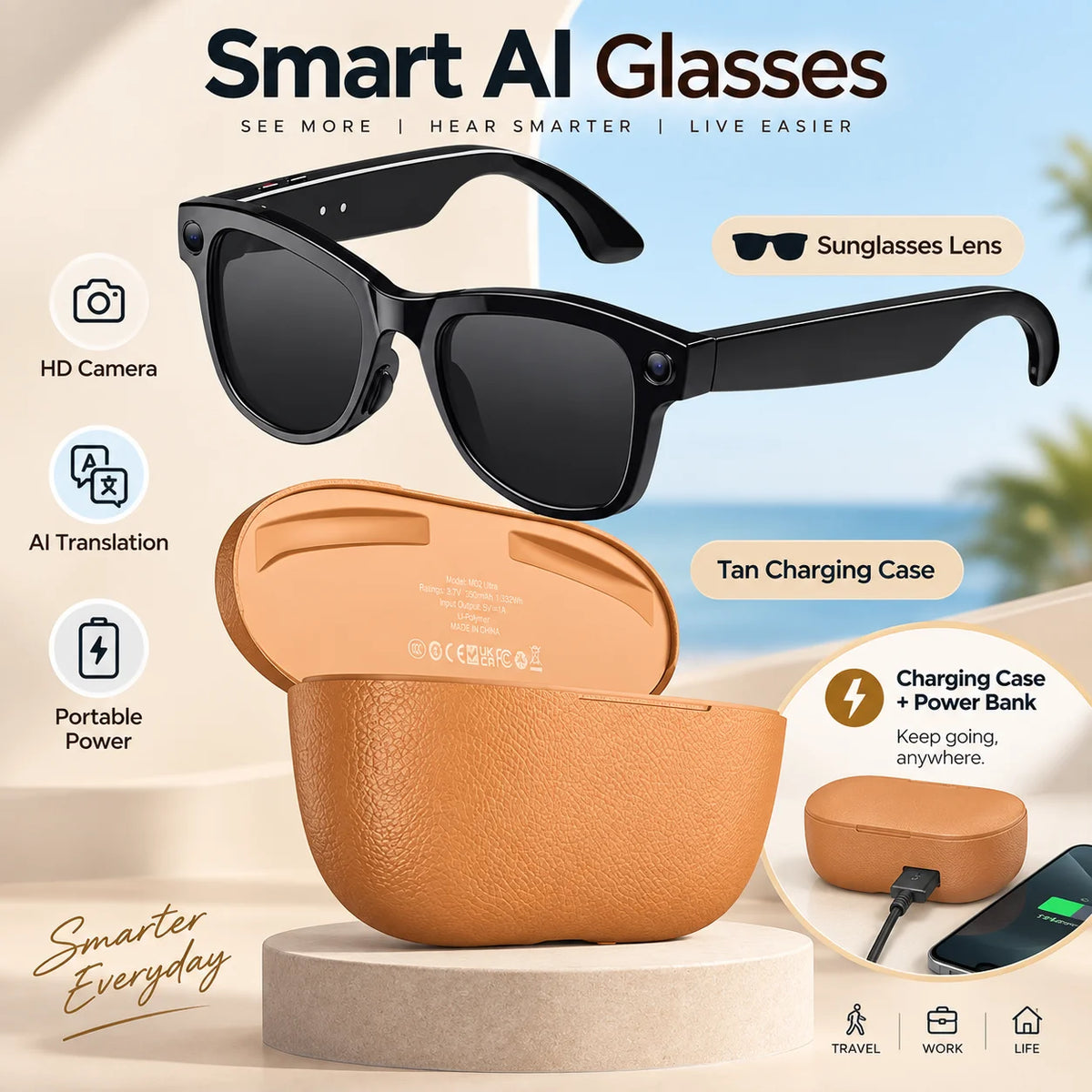 Smart AI Glasses With 1080P Camera Bluetooth Translation And Music