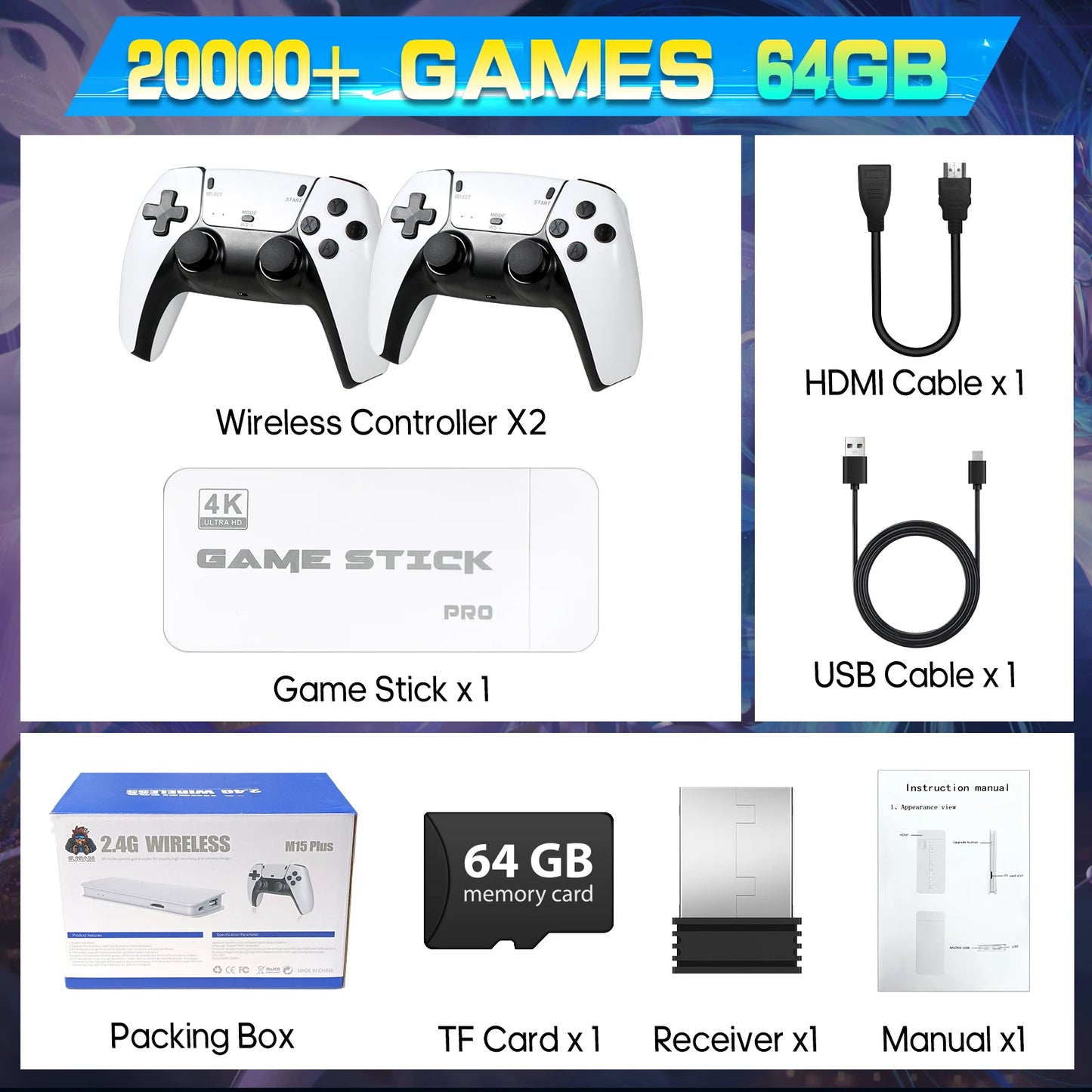 AISLPC M15 4K TV Retro Handheld Game Console Dual Controllers