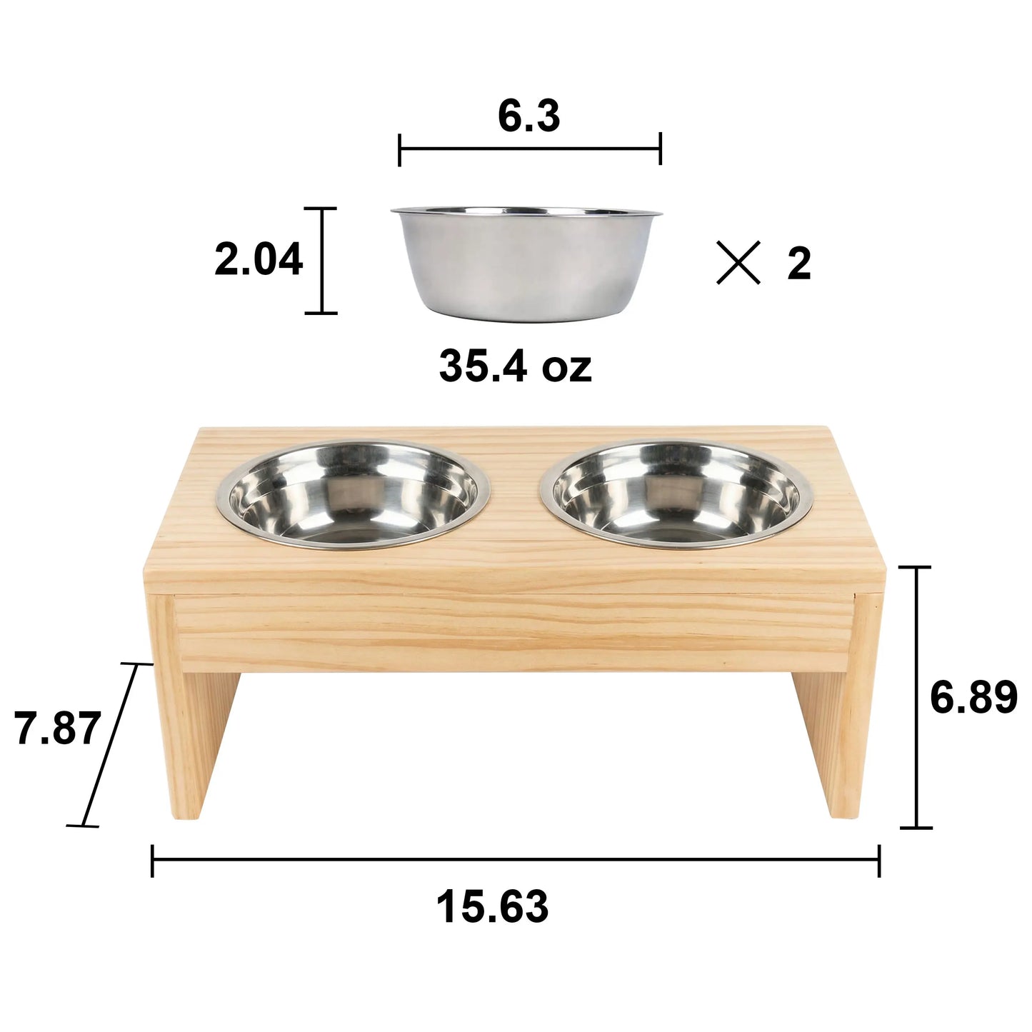 Elevated Wooden Dog Bowls Stand with Double Stainless Steel Bowls, Raised Pet Feeder Holder for Food & Water, Dog Feeding Station