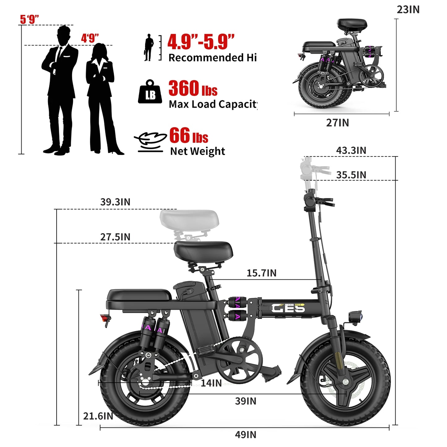 UPlee GE5 Electric Bike For Adults With 500W Peak Motor 48V 15Ah Removable Battery 14 Inch Folding Urban Leisure Ebike