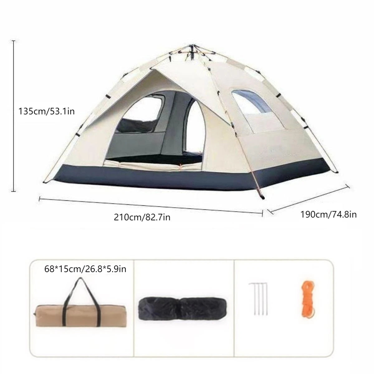 Pakicetus Outdoor Sunshade Camping Tent for 3 to 4 People Two Doors