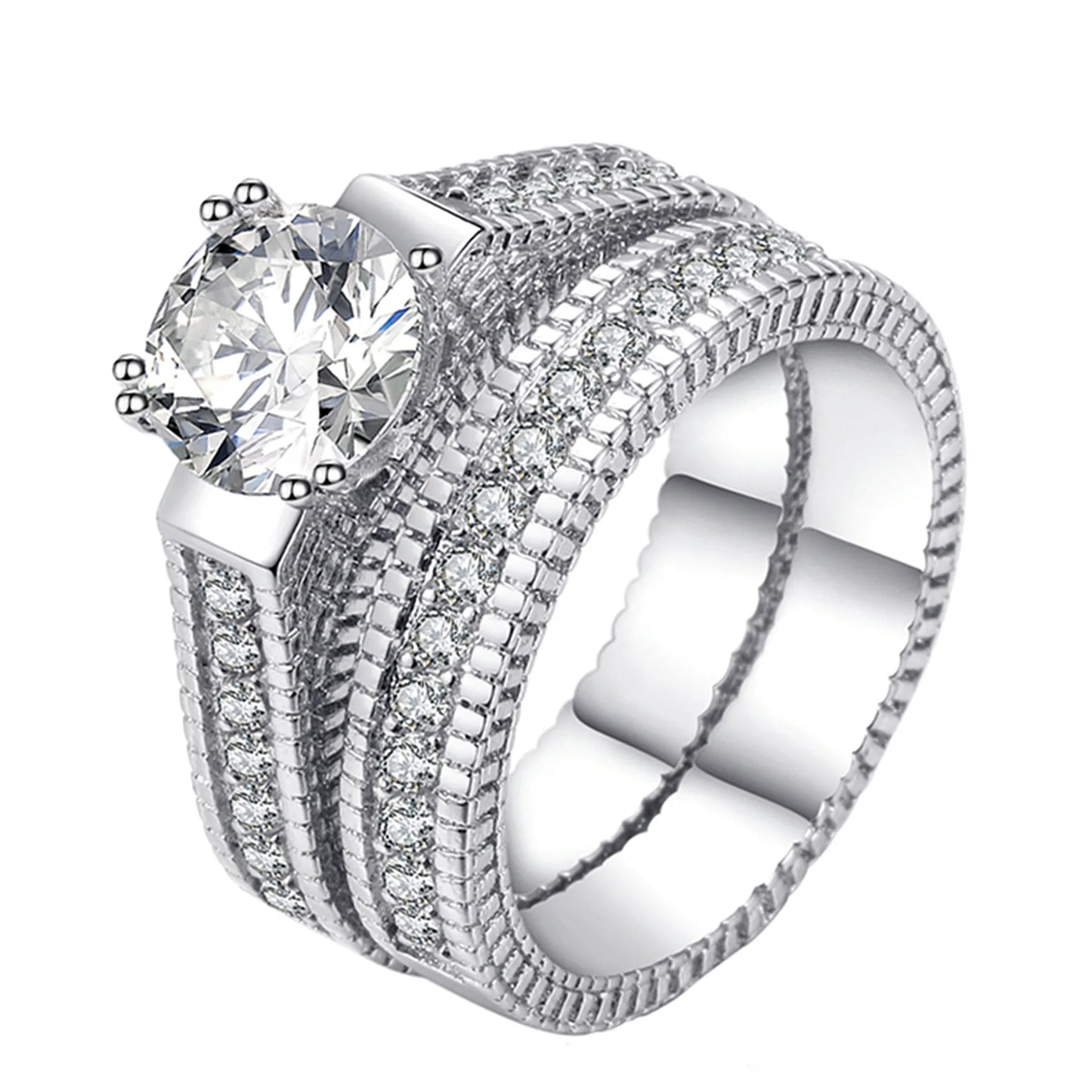 Lyee Cyee Elegant Wedding Couple Sterling Silver Zircon Rings