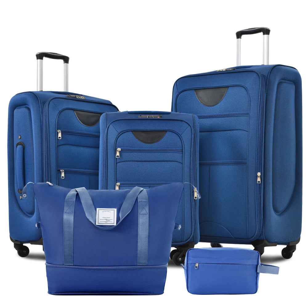 5 Piece Expandable Soft Shell Luggage Set Polyester Spinner Suitcases TSA Locks
