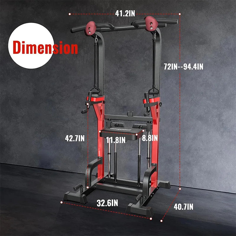 Pooboo Power Tower Pull Up Bar Dip Station for Home Gym 450LBS Adjustable Strength Training Workout Station Push Up Fitness Equipment