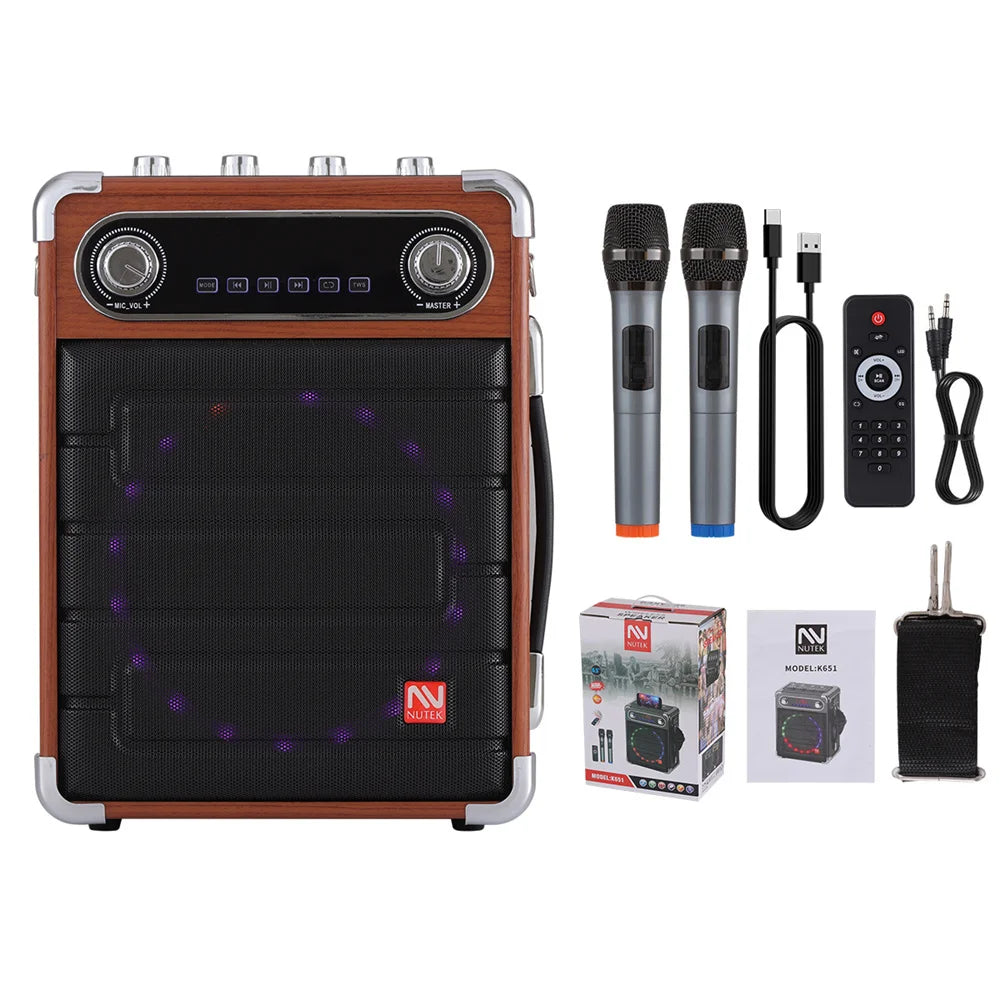 CURUK Loud Portable Bluetooth Karaoke Speaker With 2 Wireless Mics And LED Light