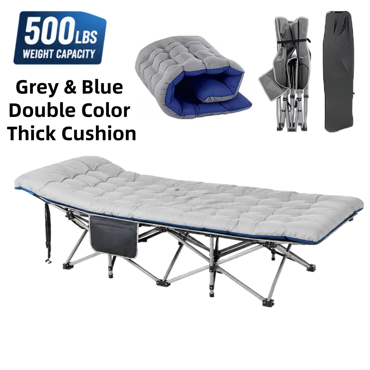 Portable Folding Camping Cot With Thick Mattress And Steel Frame