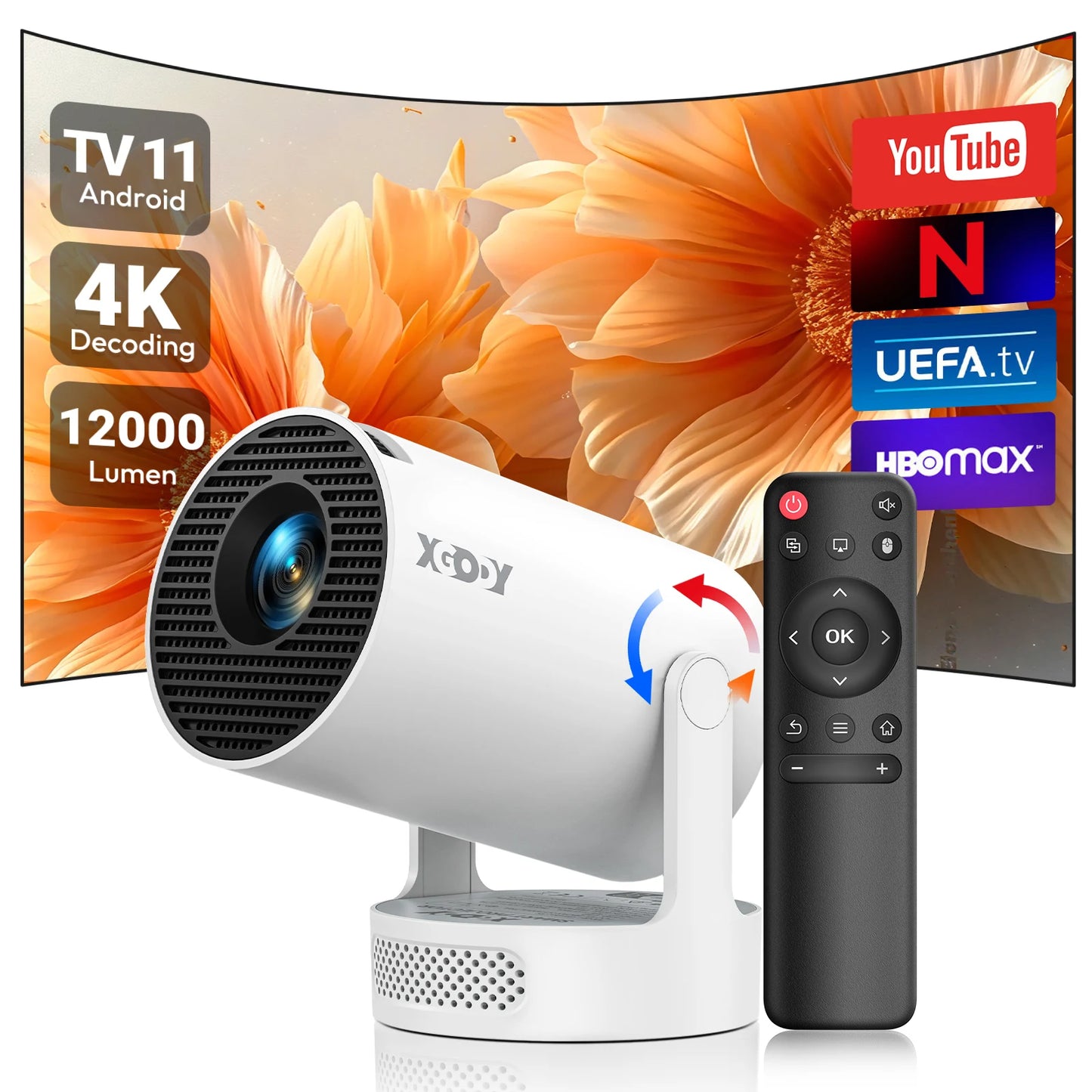 XGODY 4K Portable Projector With Wifi And Bluetooth Support