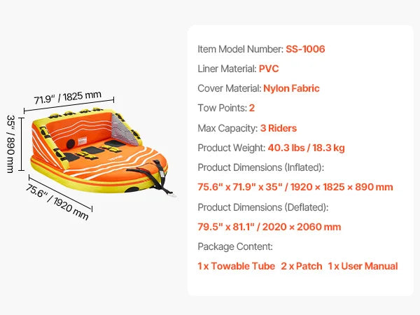 SucceBuy Towable Tube 4 Rider Safe Ride Water Sports Boat