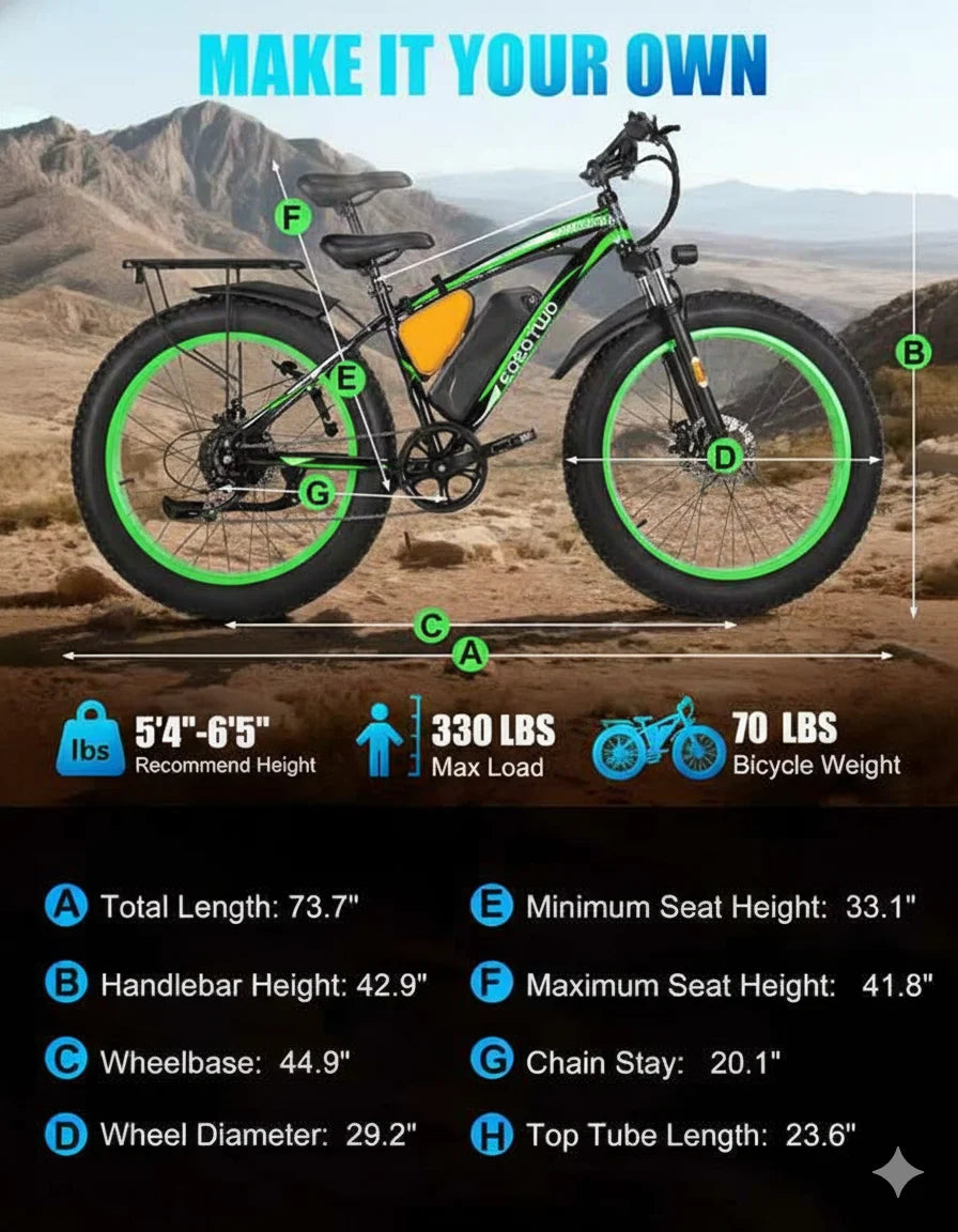 EOEOTWO 26 Inch Fat Tire Electric Bike For Adults 48V 20Ah 1000W Motor Up To 30MPH