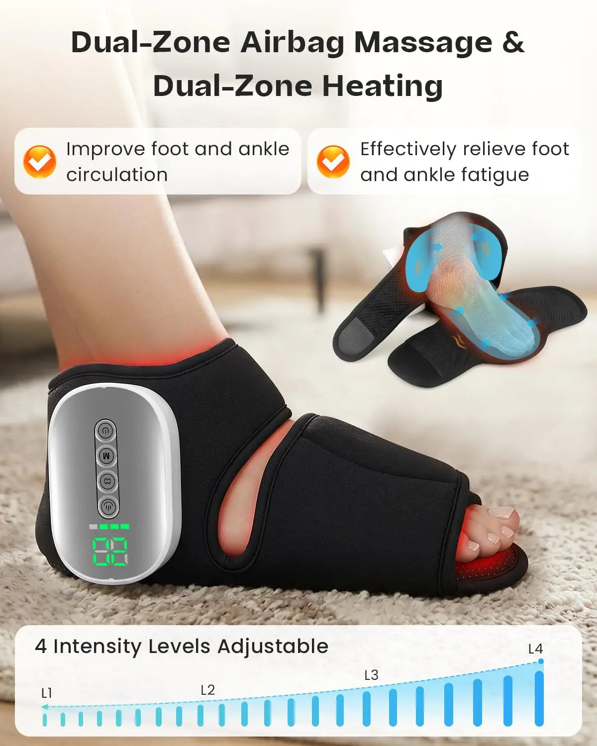 Cordless Ankle Foot Massager With Heat And Air Compression Therapy