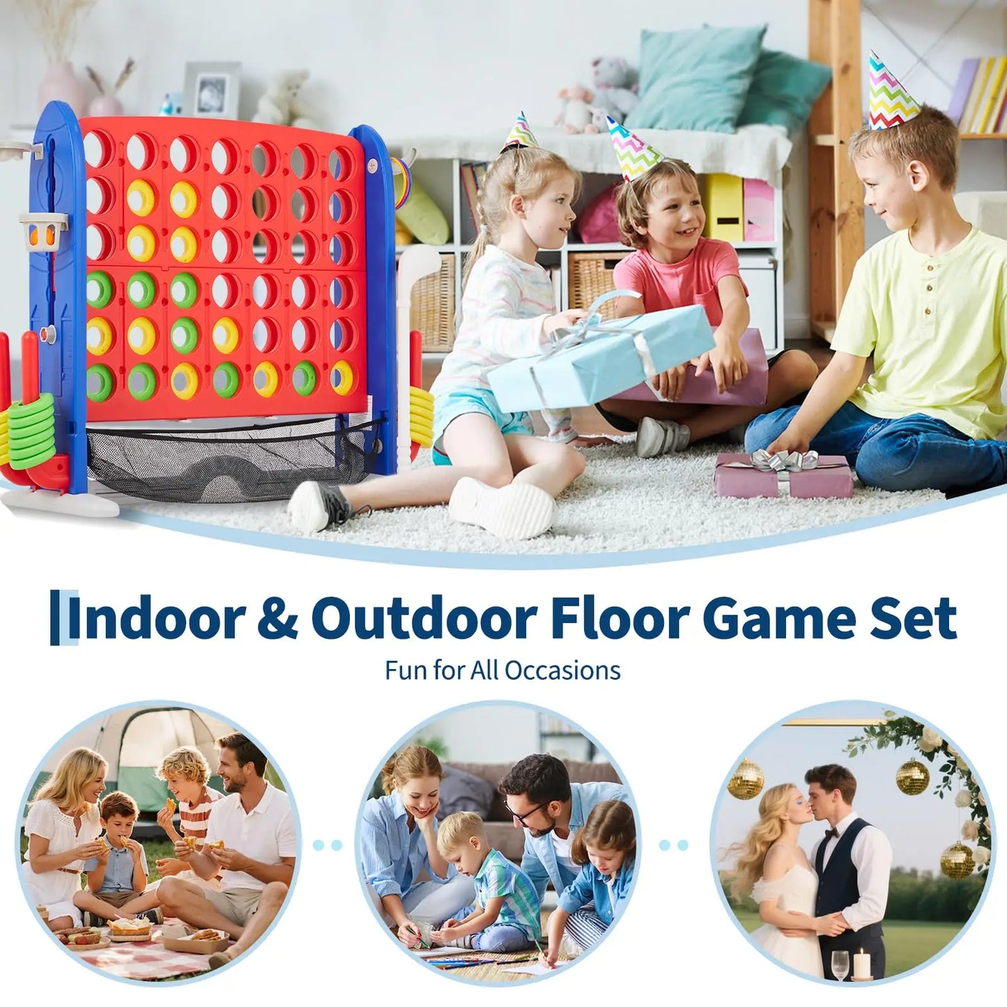 Four In One Floor Board Game Set 4 Games Adjustable Height Mesh Board Carry Bag Family Indoor Outdoor