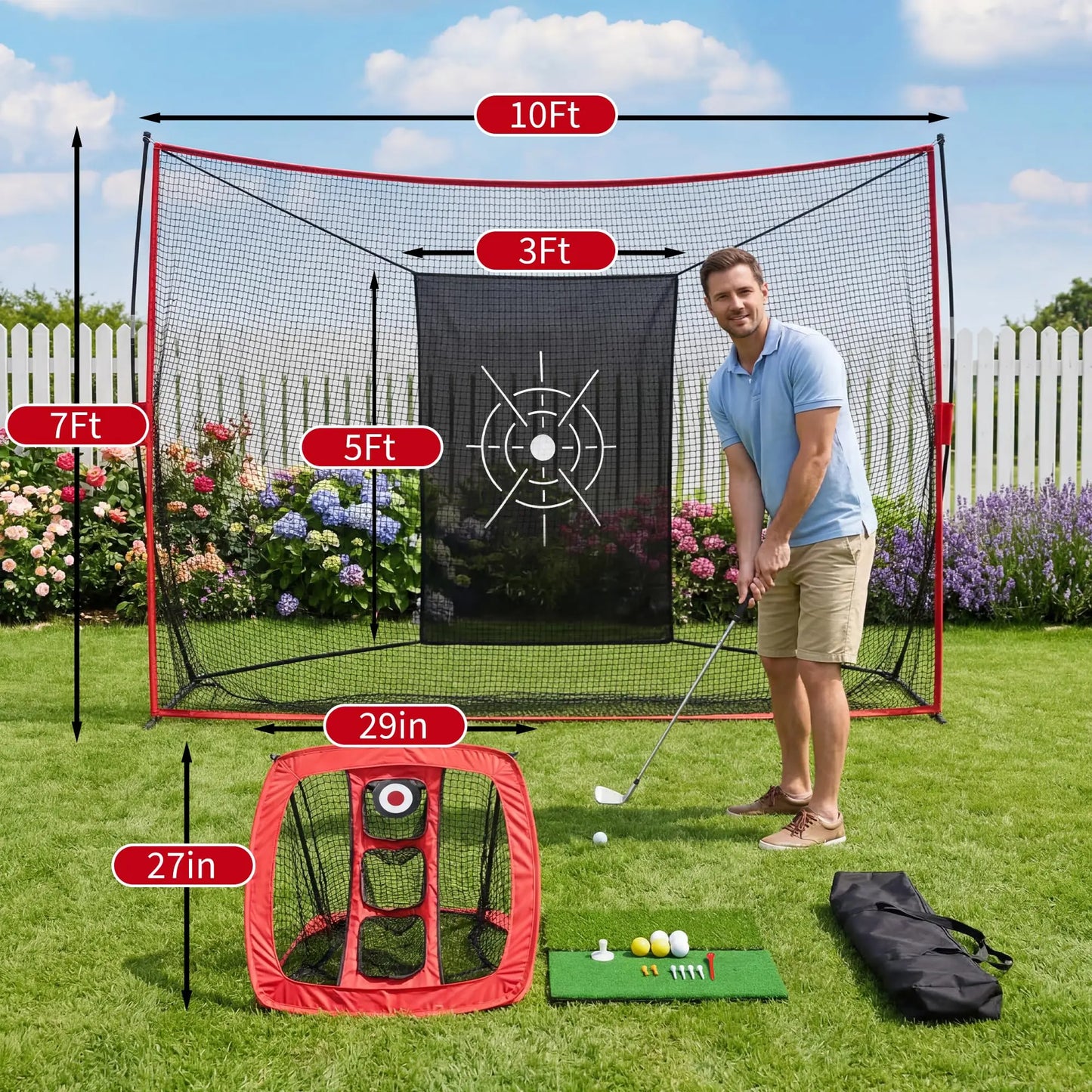 Durable Golf Practice Hitting Net With Chipping Net And Turf