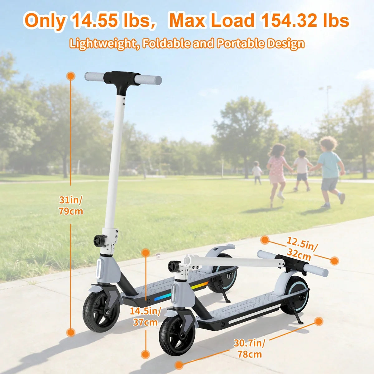 SIMATE Kids Electric Scooter Foldable With LED Display Dual Braking System App Control