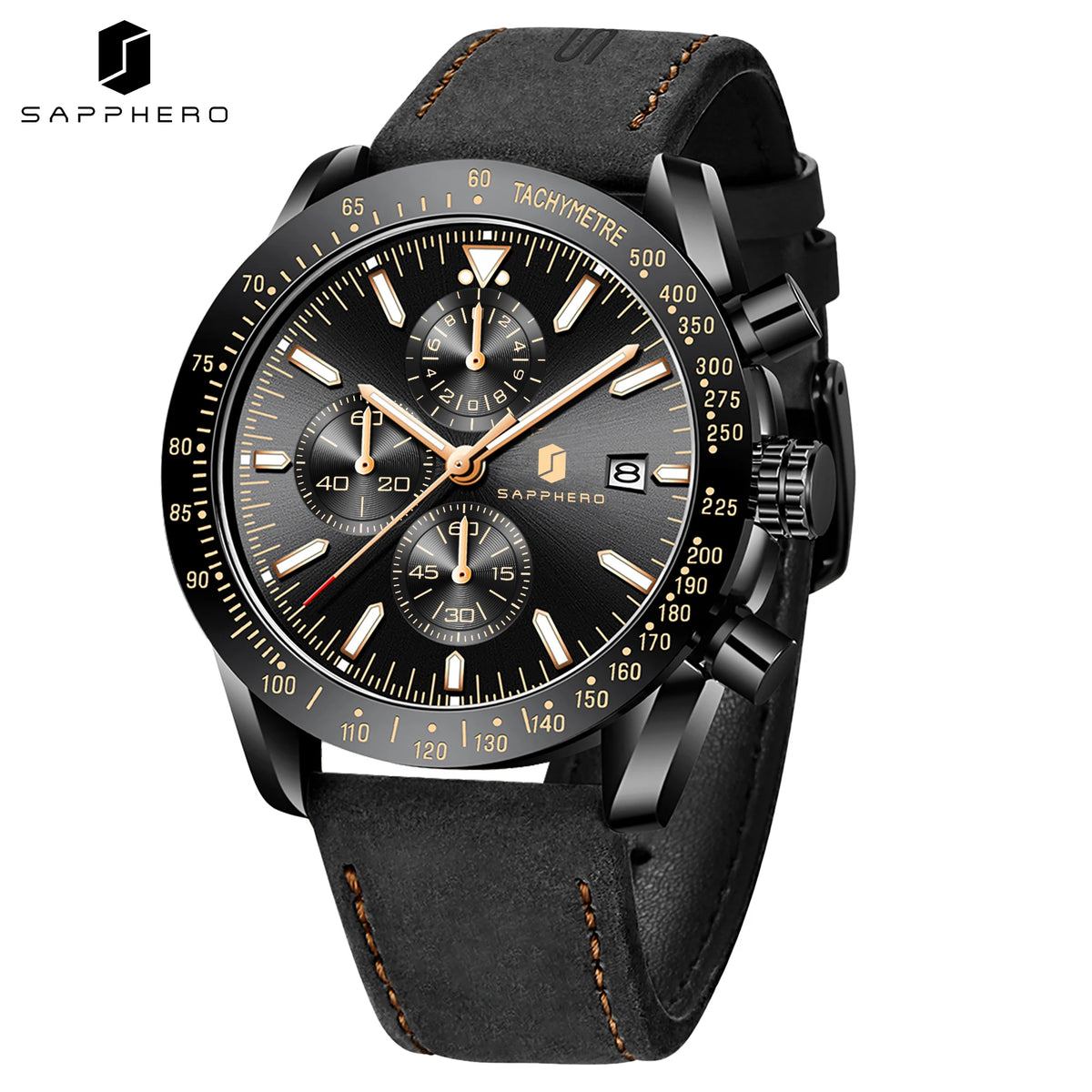 SAPPHERO Men's Quartz Chronograph Watch Date Display Blue Dial 50M Water Resistant Sport Luxury Wristwatch Elegant Fashion Business Casual Watch for Men Daily Wear Office Travel Gift