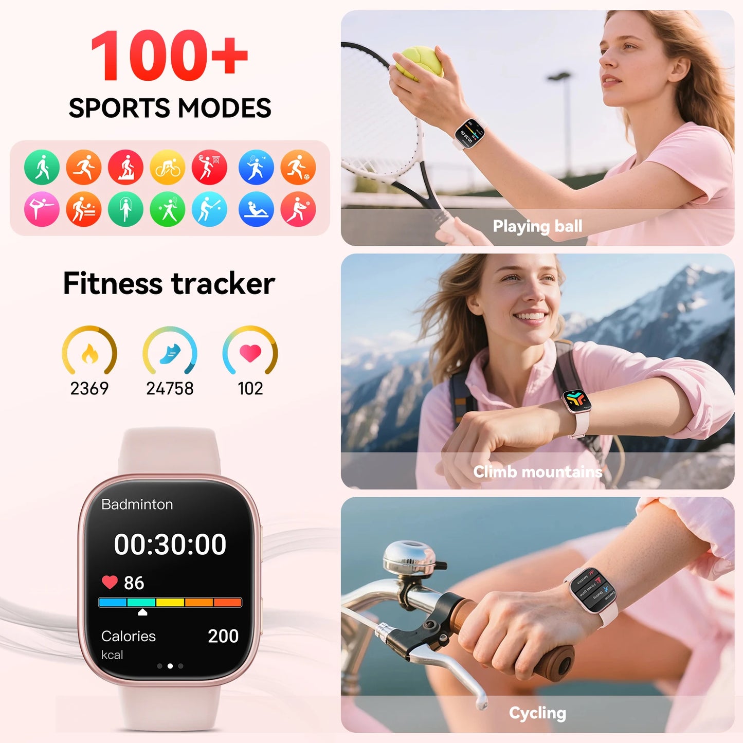 Smart Fitness Watch Bluetooth Call 100 Plus Sports Modes HeartRate