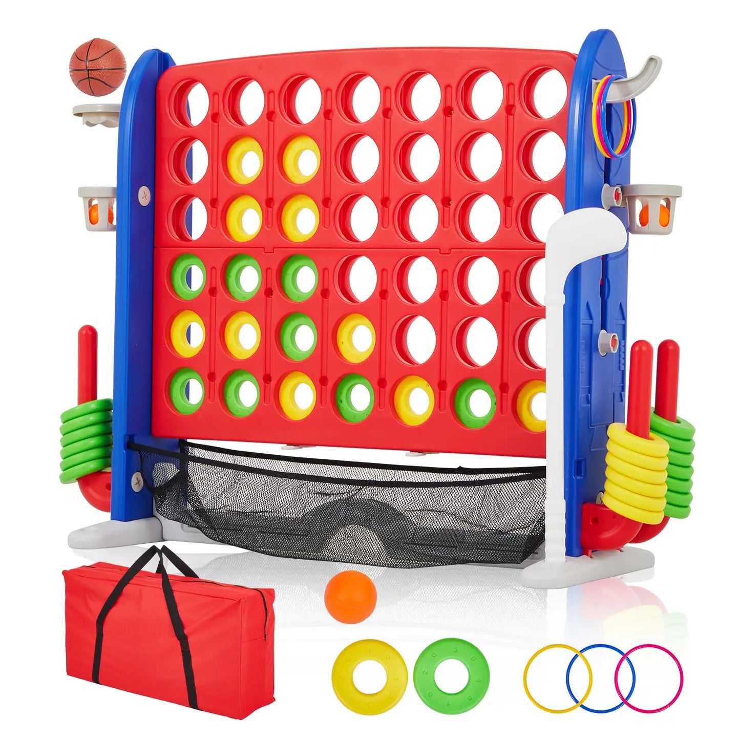 Four In One Floor Board Game Set 4 Games Adjustable Height Mesh Board Carry Bag Family Indoor Outdoor