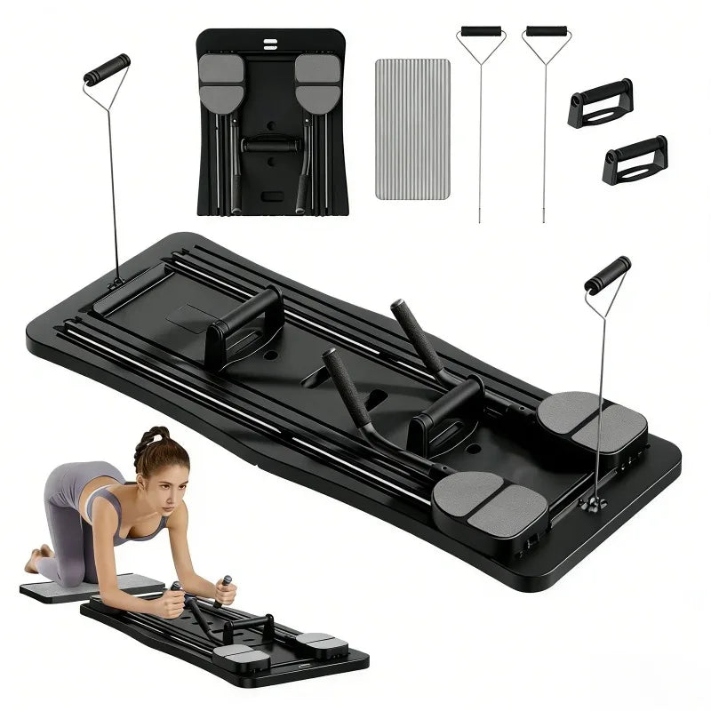 Foldable Pilates Sliding Board With Resistance Bands Portable Core Trainer