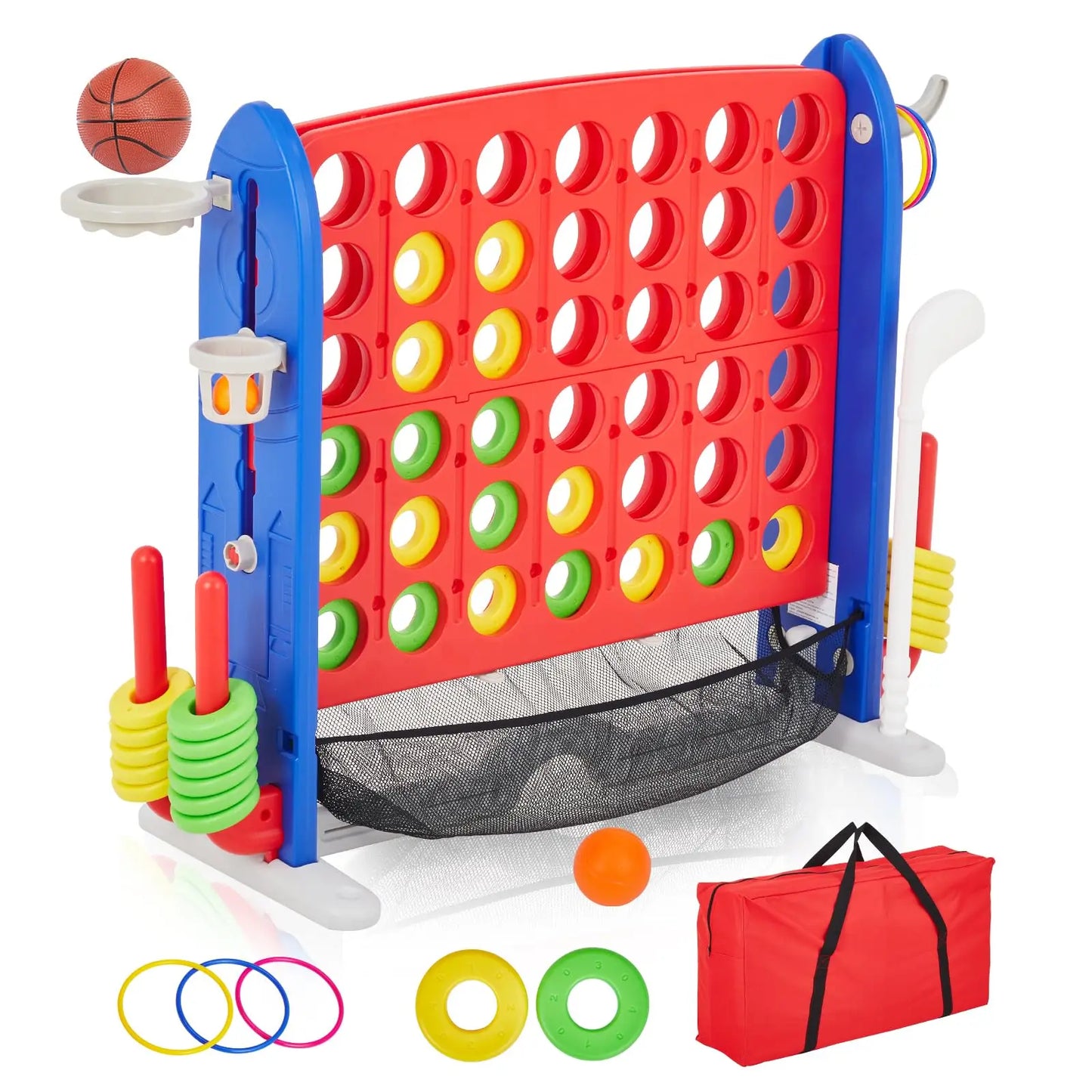 Four In One Floor Board Game Set 4 Games Adjustable Height Mesh Board Carry Bag Family Indoor Outdoor