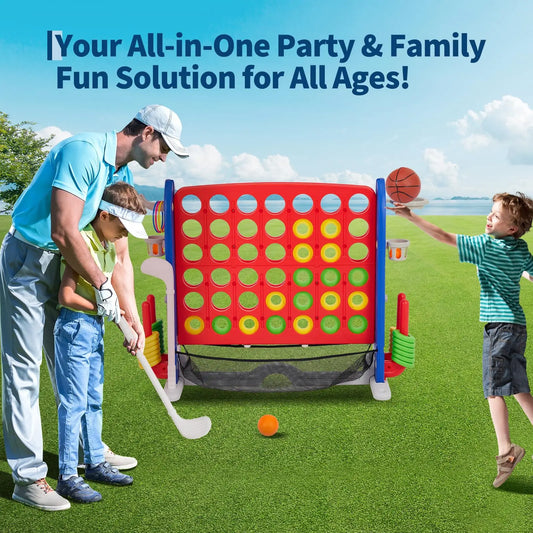 Four In One Floor Board Game Set 4 Games Adjustable Height Mesh Board Carry Bag Family Indoor Outdoor