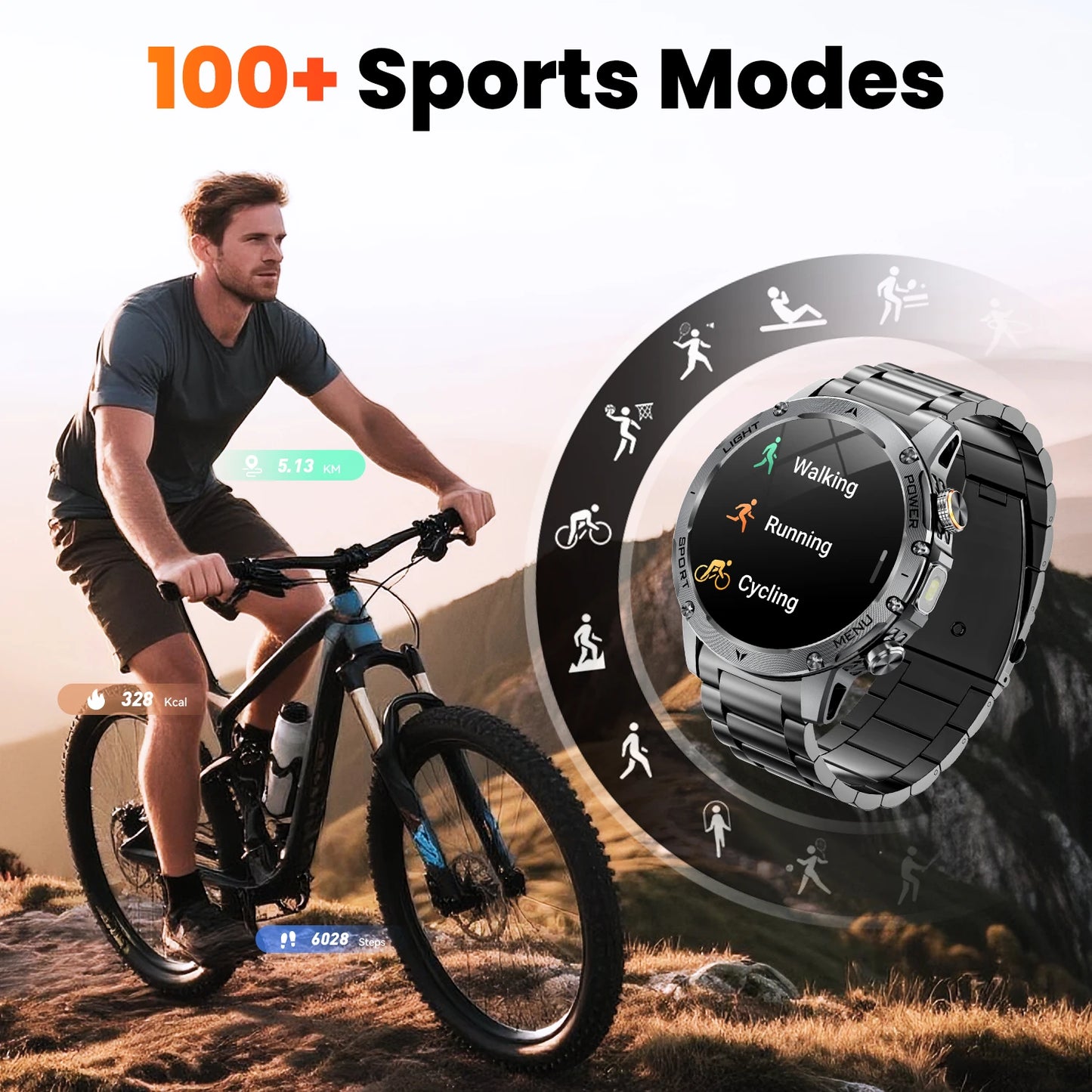 Military Smart Watch Men 1.7 Inch HD Screen Bluetooth Waterproof