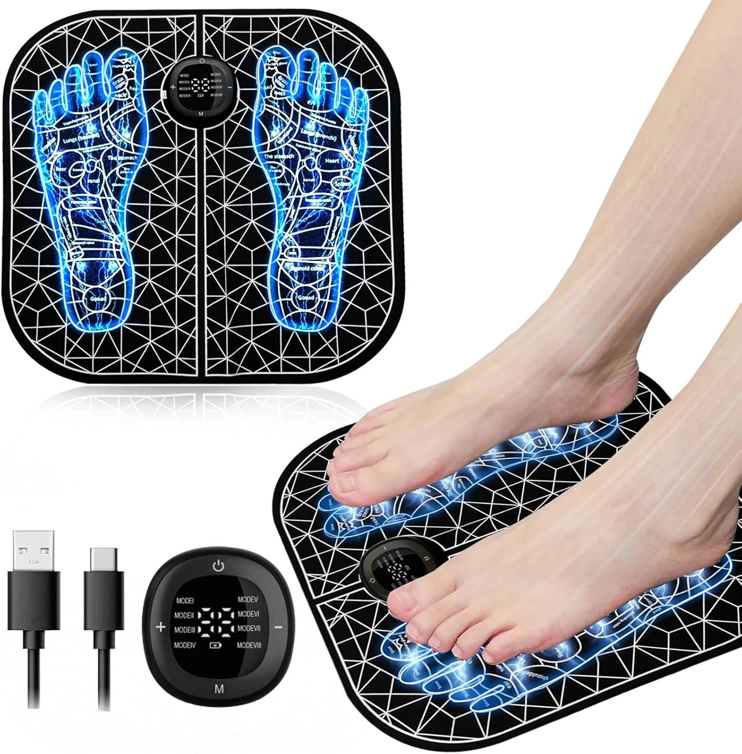 Electric Foot Massager Mat with Remote - 8 Modes 19 Levels Foot Stimulating Massage Pad for Muscle Stimulation, Portable Foot Massage Mat System for Home Office Self Care, Deep Relaxation for Tired Achy Feet