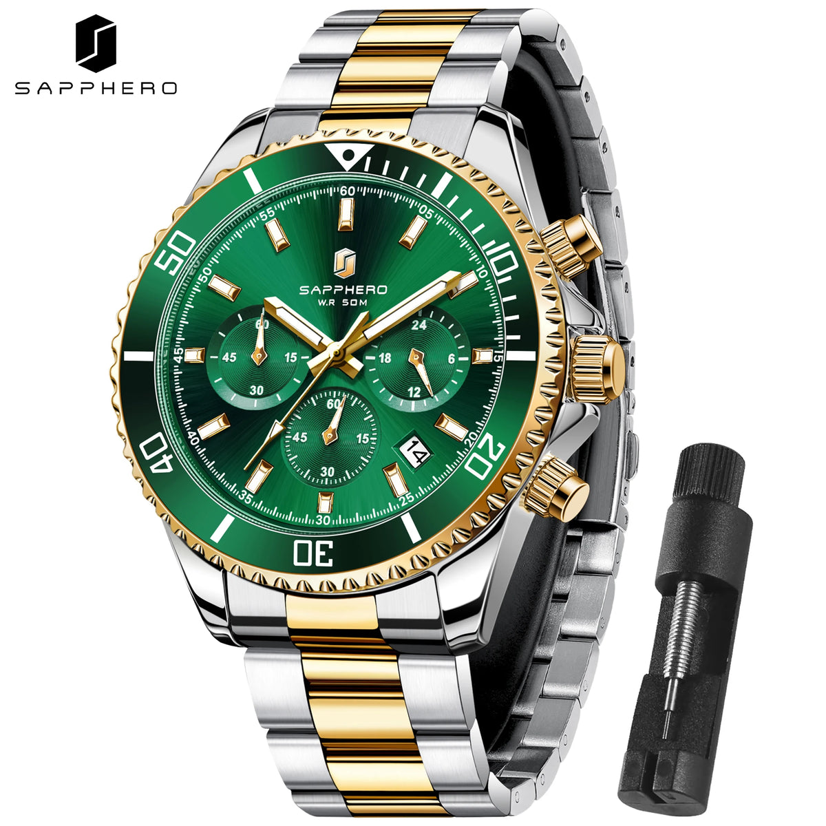 SAPPHERO Men's Stainless Steel Quartz Chronograph Waterproof Watch