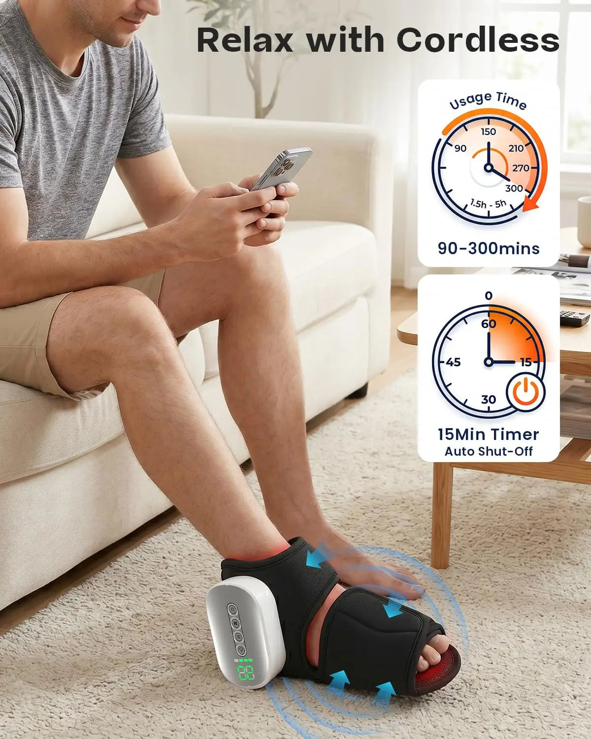 Cordless Ankle Foot Massager With Heat And Air Compression Therapy