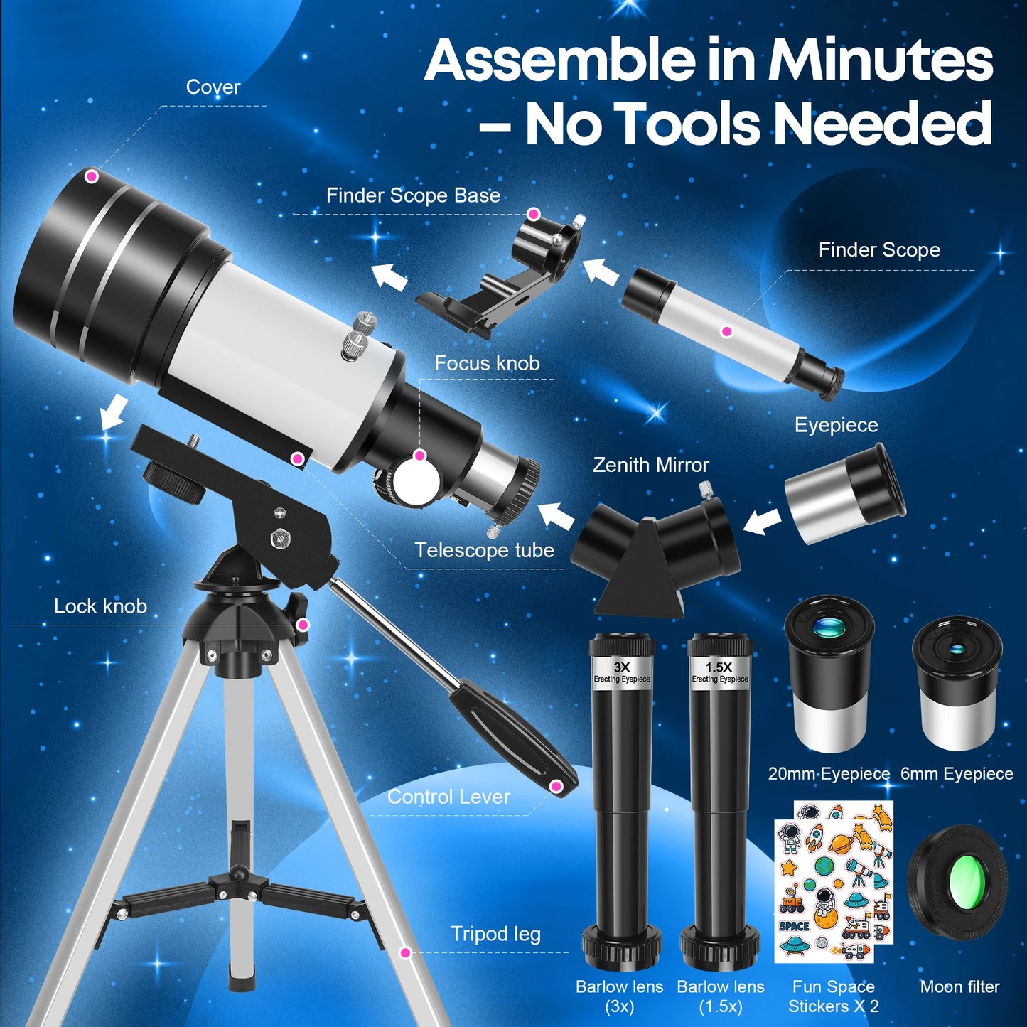 Portable Astronomical Telescope For Beginners Monocular With Stickers