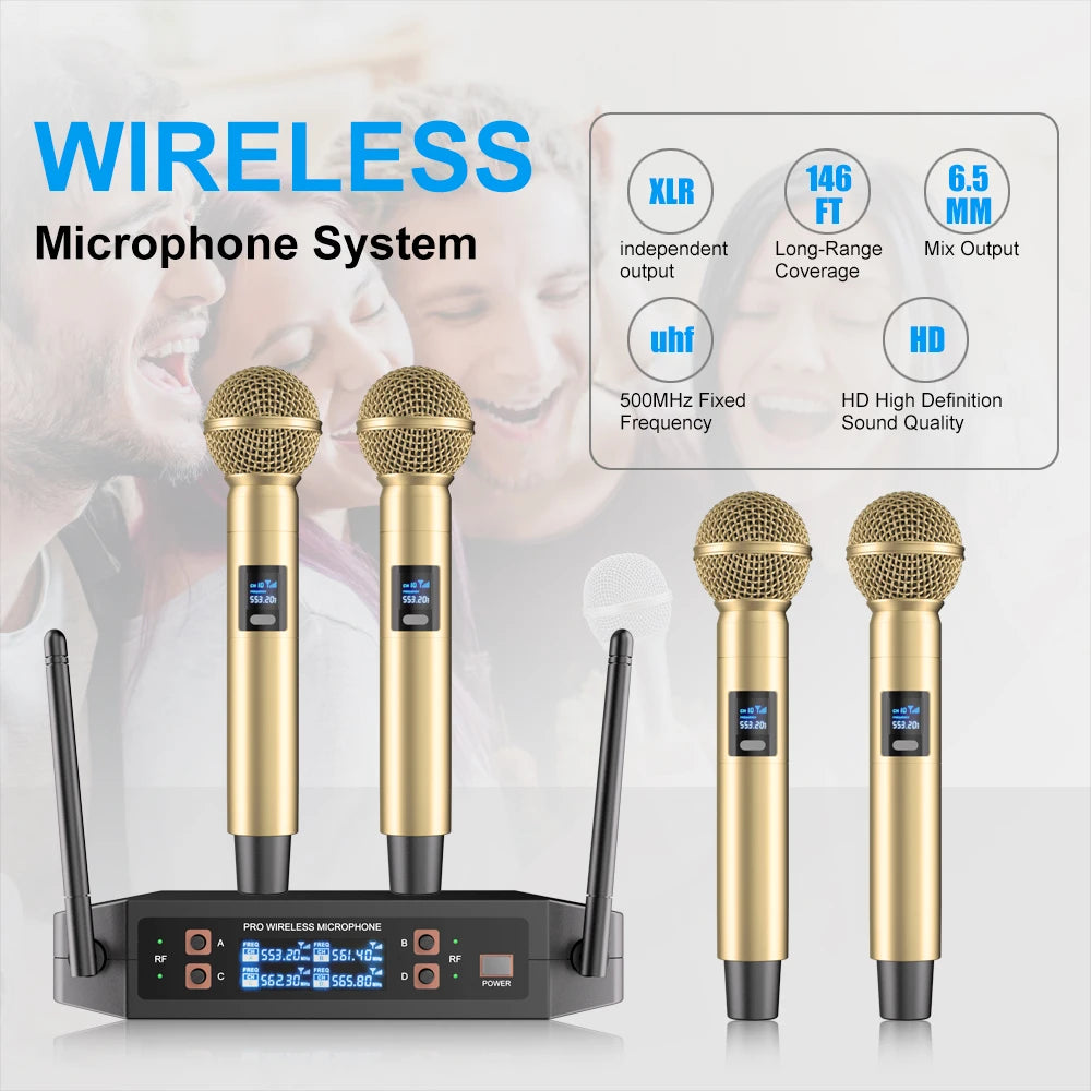 NXG Professional Four Microphone Wireless Receiver System Kit