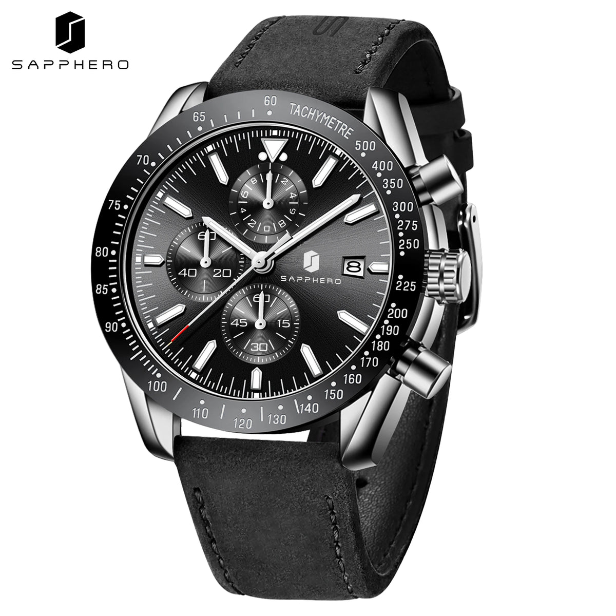 SAPPHERO Men's Quartz Chronograph Watch Date Display Blue Dial 50M Water Resistant Sport Luxury Wristwatch Elegant Fashion Business Casual Watch for Men Daily Wear Office Travel Gift