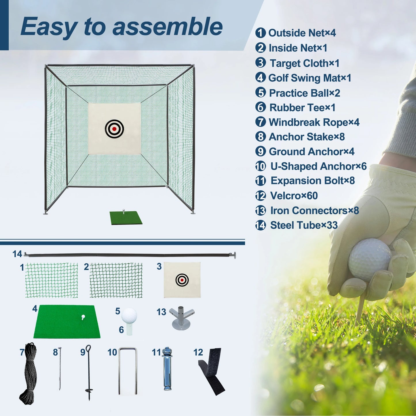Golf Practice Net Cage With Metal Frame Indoor Outdoor Training