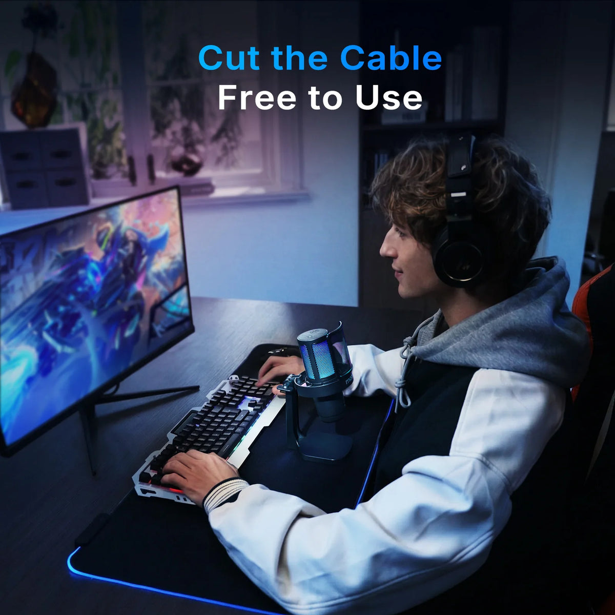 MAONO DGM20W Wireless & USB Microphone USB Gamer Microphone - Noise Reduction RGB Lighting Clear Voice Maono Link Software Control One Tap Mute Desktop Stand Microphone for PC Gaming Live Streaming Host Recording