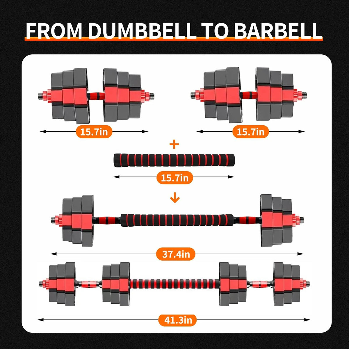 Adjustable Dumbbell to Barbell Fitness Set – 44lbs Anti-Slip Grip, 3-in-1 Home Gym Strength Training Barbell Weight Set