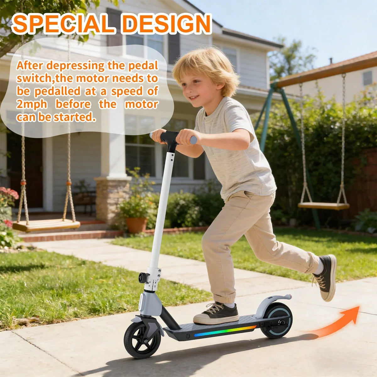 SIMATE Kids Electric Scooter Foldable With LED Display Dual Braking System App Control