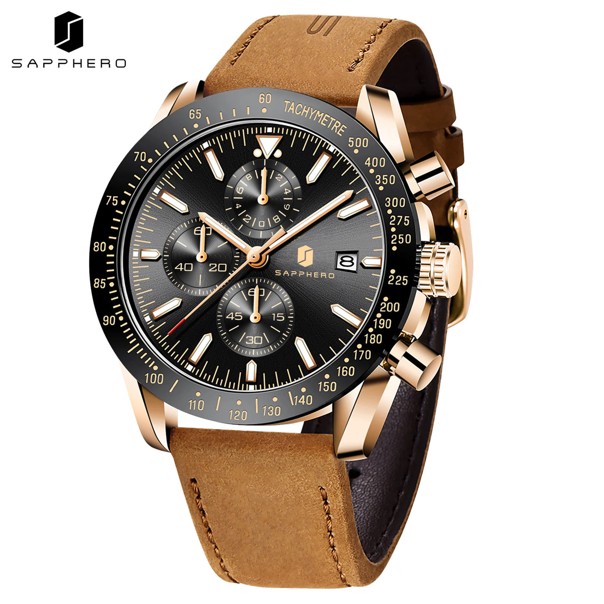SAPPHERO Men's Quartz Chronograph Watch Date Display Blue Dial 50M Water Resistant Sport Luxury Wristwatch Elegant Fashion Business Casual Watch for Men Daily Wear Office Travel Gift