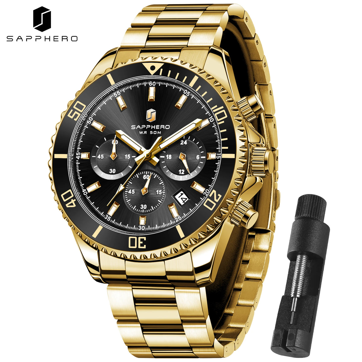 SAPPHERO Men's Stainless Steel Quartz Chronograph Waterproof Watch