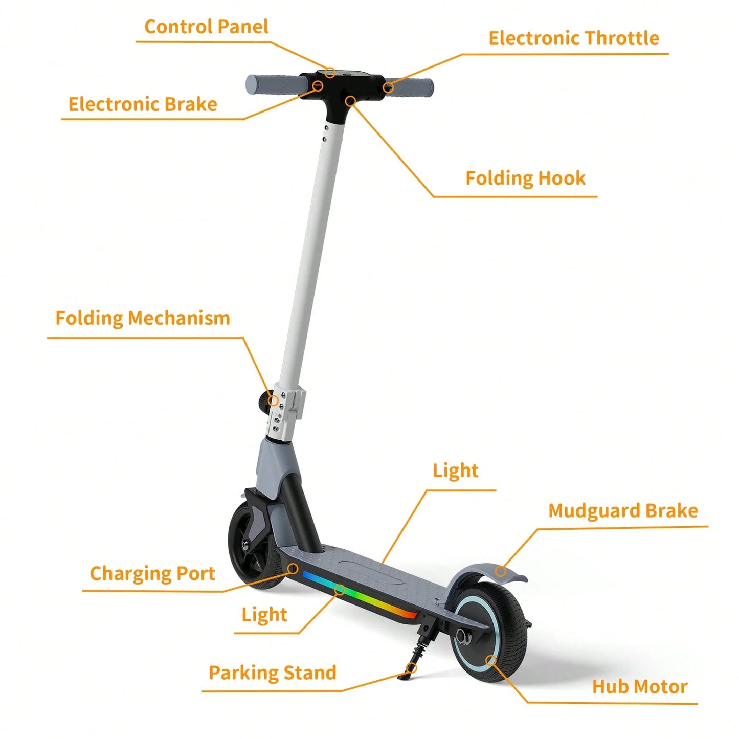 SIMATE Kids Electric Scooter Foldable With LED Display Dual Braking System App Control