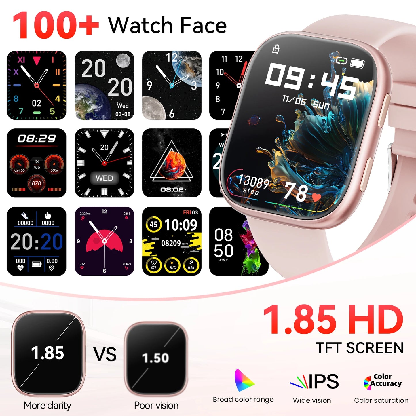 Smart Fitness Watch Bluetooth Call 100 Plus Sports Modes HeartRate