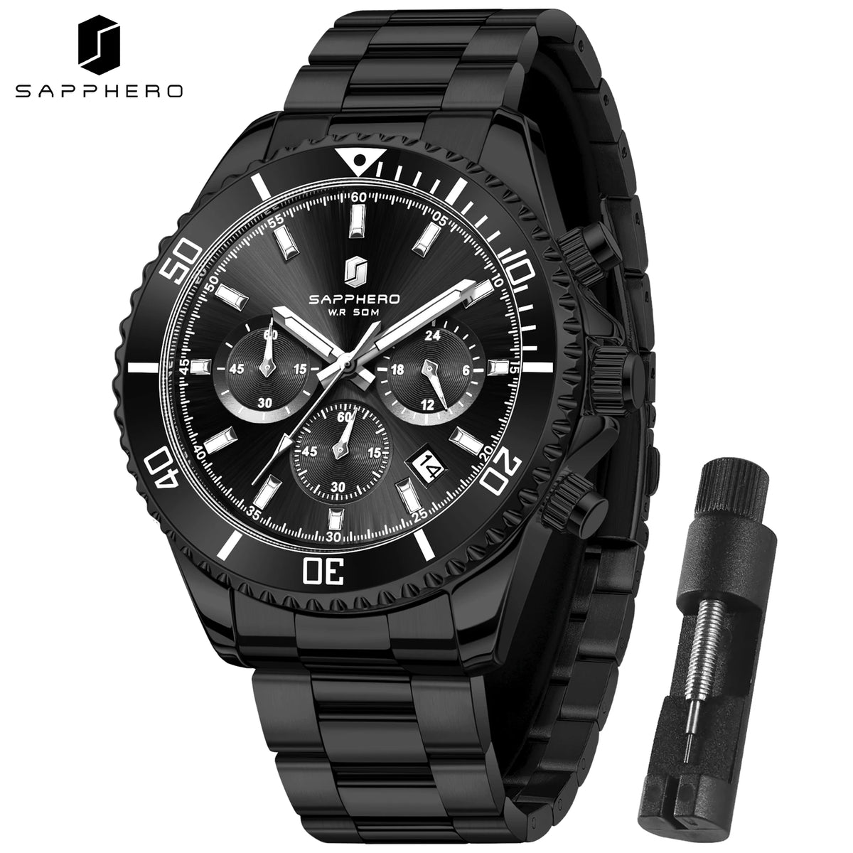 SAPPHERO Men's Stainless Steel Quartz Chronograph Waterproof Watch