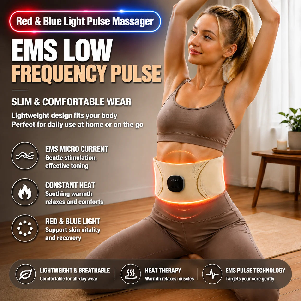 Jitesy EMS Abdominal Belt With Red Blue Light And Heat