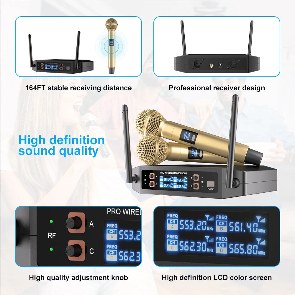 NXG Professional Four Microphone Wireless Receiver System Kit
