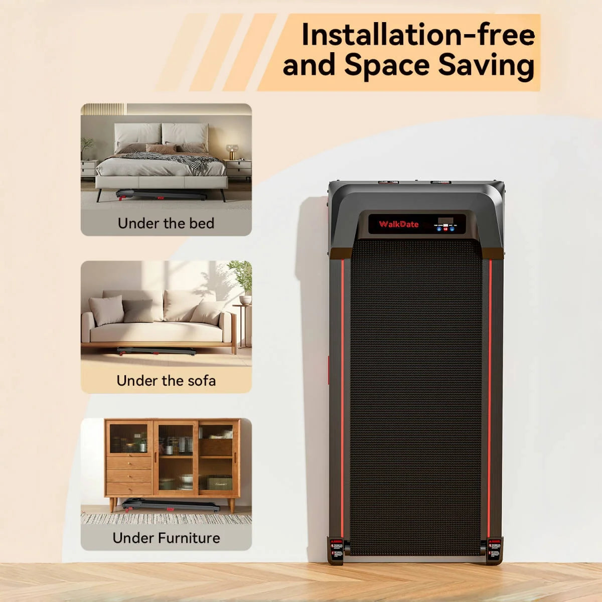 Under Desk Walking Pad, Slim Flat Treadmill for Home Office, Quiet Fitness Running Machine with Remote Control
