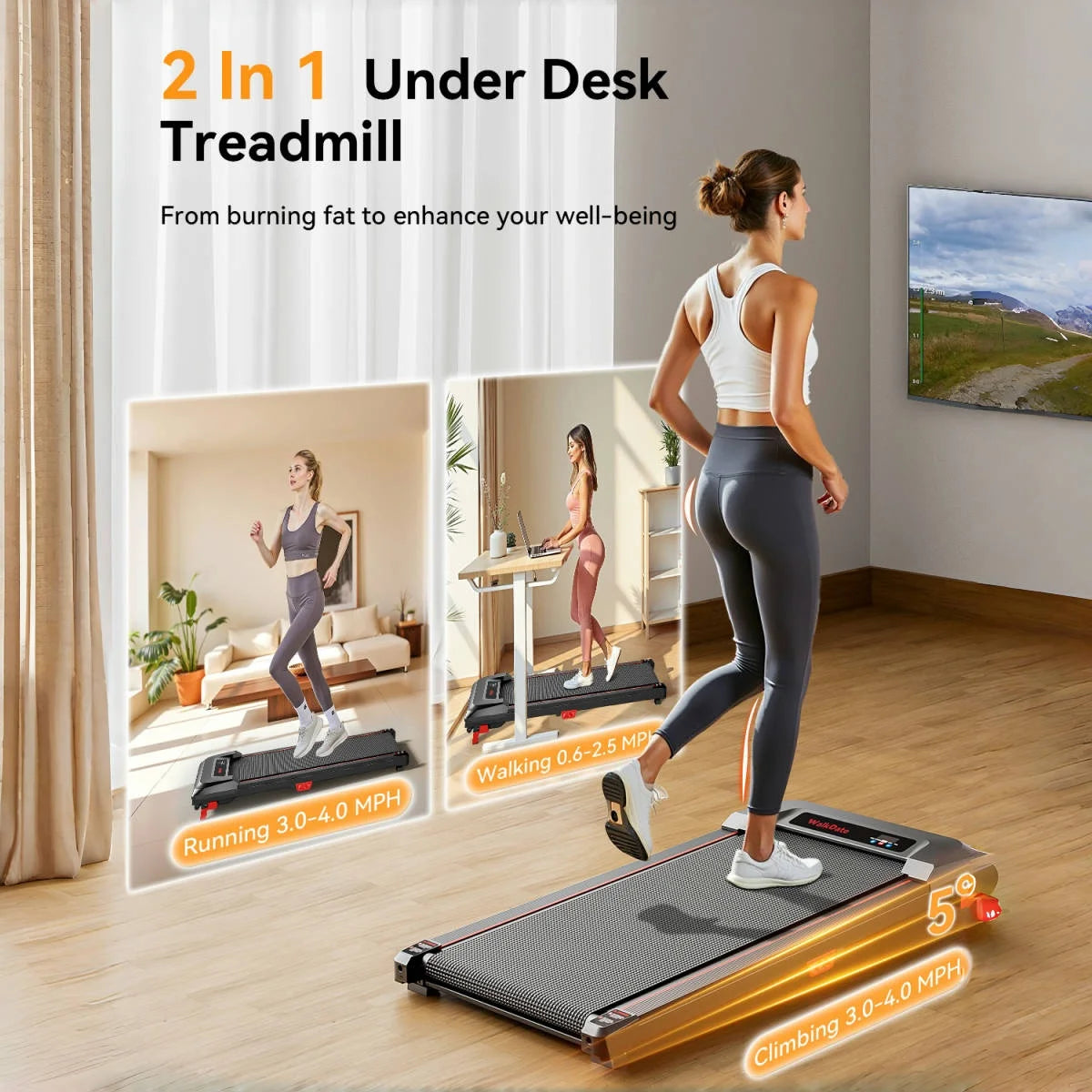 Under Desk Walking Pad, Slim Flat Treadmill for Home Office, Quiet Fitness Running Machine with Remote Control