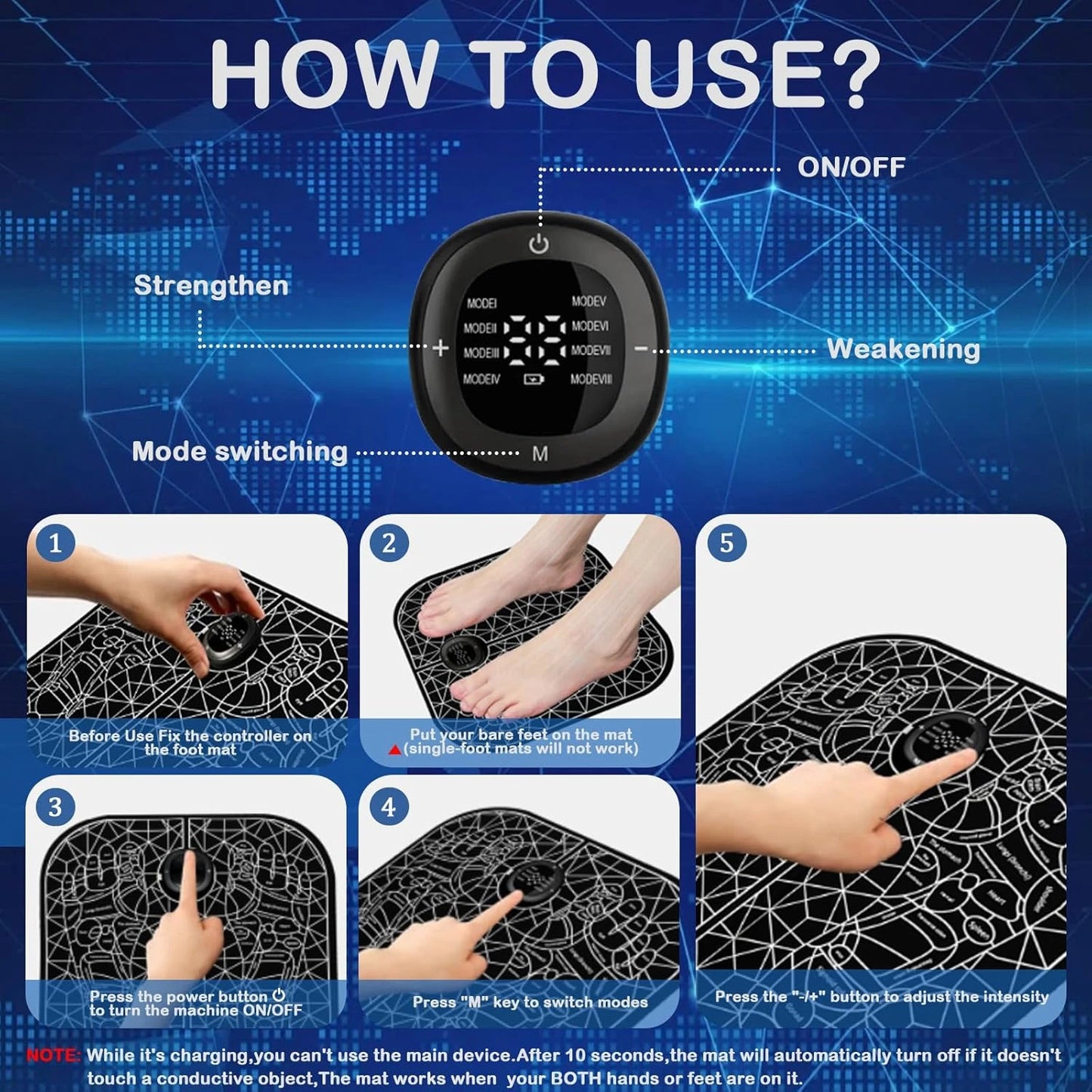 Electric Foot Massager Mat with Remote - 8 Modes 19 Levels Foot Stimulating Massage Pad for Muscle Stimulation, Portable Foot Massage Mat System for Home Office Self Care, Deep Relaxation for Tired Achy Feet