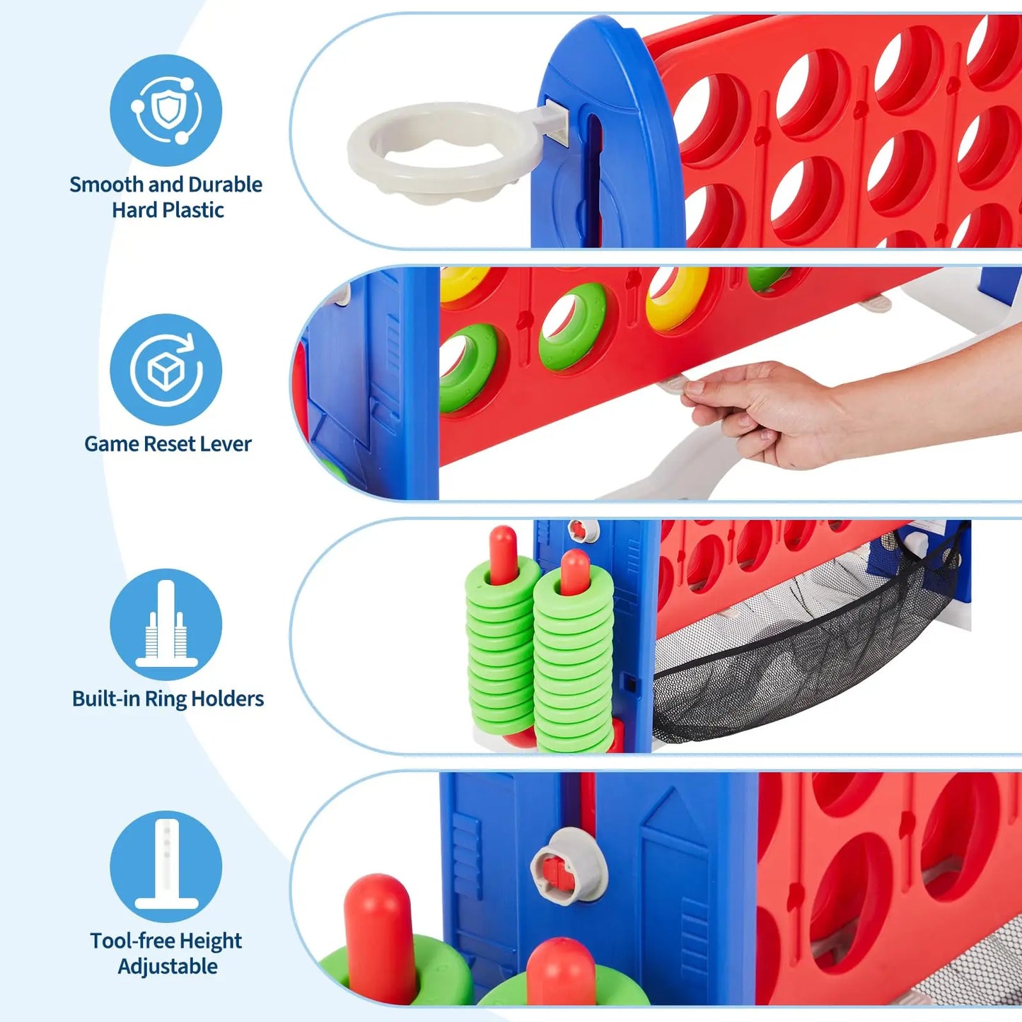Four In One Floor Board Game Set 4 Games Adjustable Height Mesh Board Carry Bag Family Indoor Outdoor
