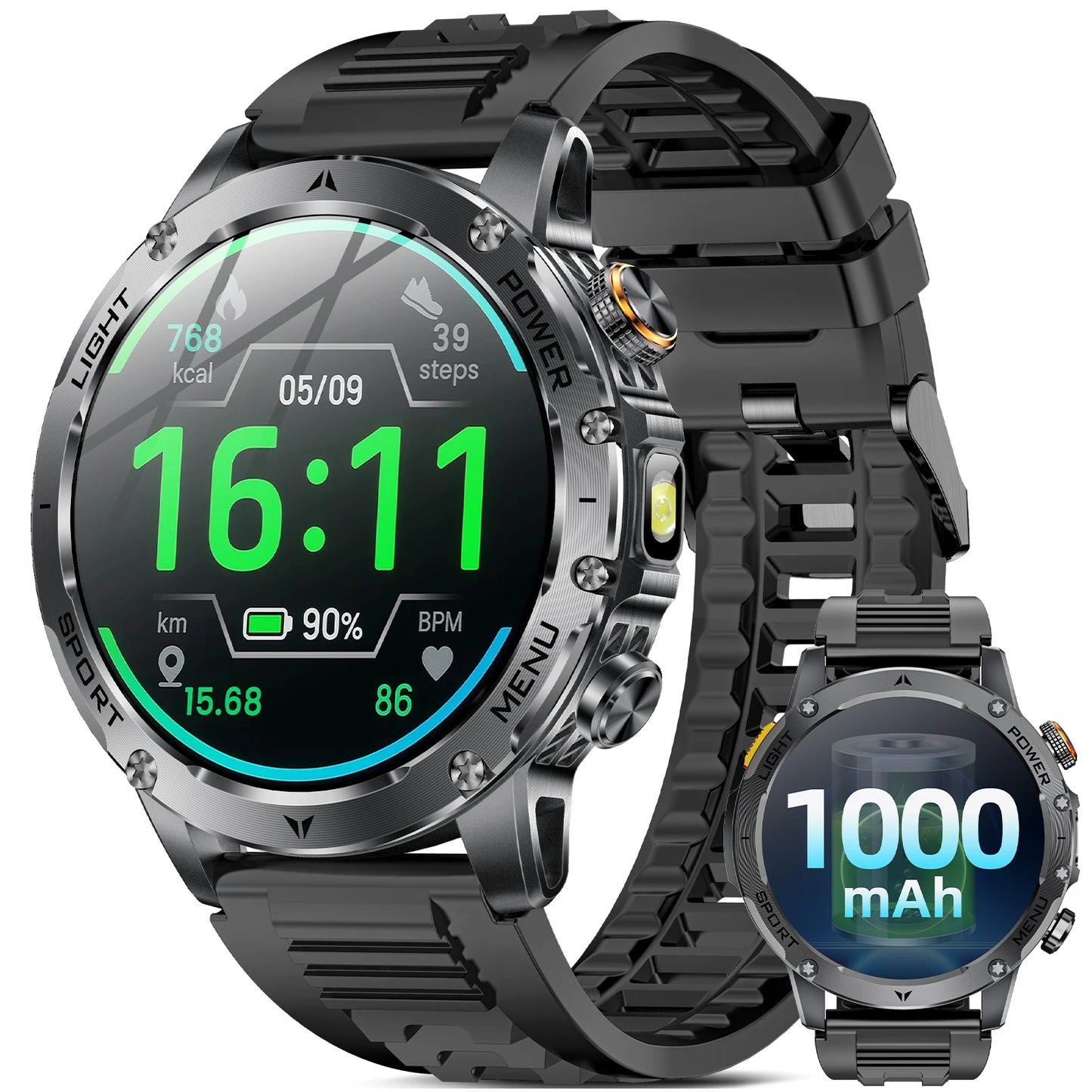 Military Smart Watch Men 1.7 Inch HD Screen Bluetooth Waterproof