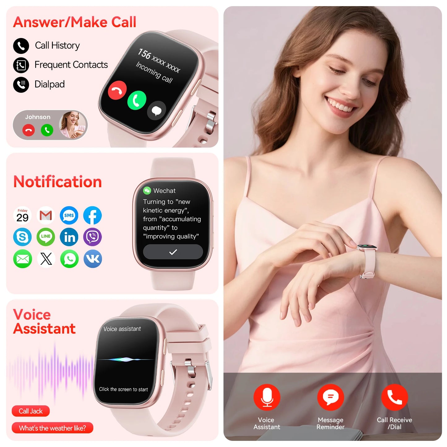 Smart Fitness Watch Bluetooth Call 100 Plus Sports Modes HeartRate